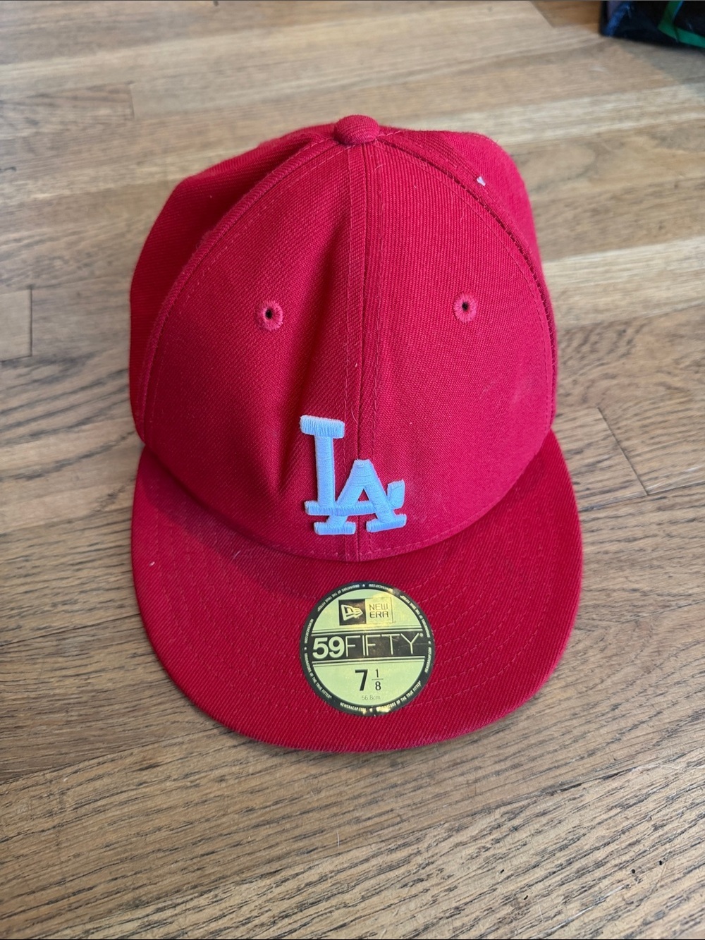 New Era Red LA 59FIFTY hat size 7 1/8